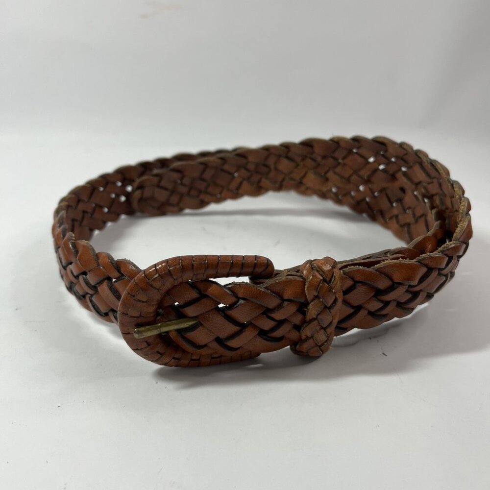Woman’s Leather Braided Belt Brown Medium 34” With Buckle Made In Turkey